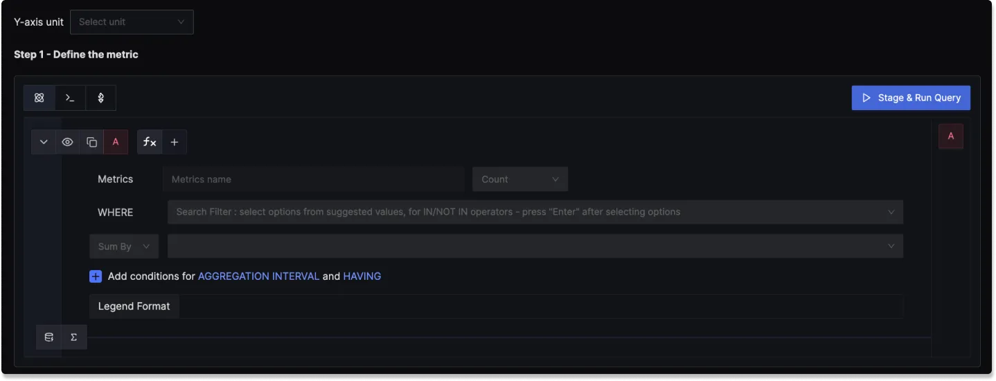 Using Query Builder to the metric to monitor