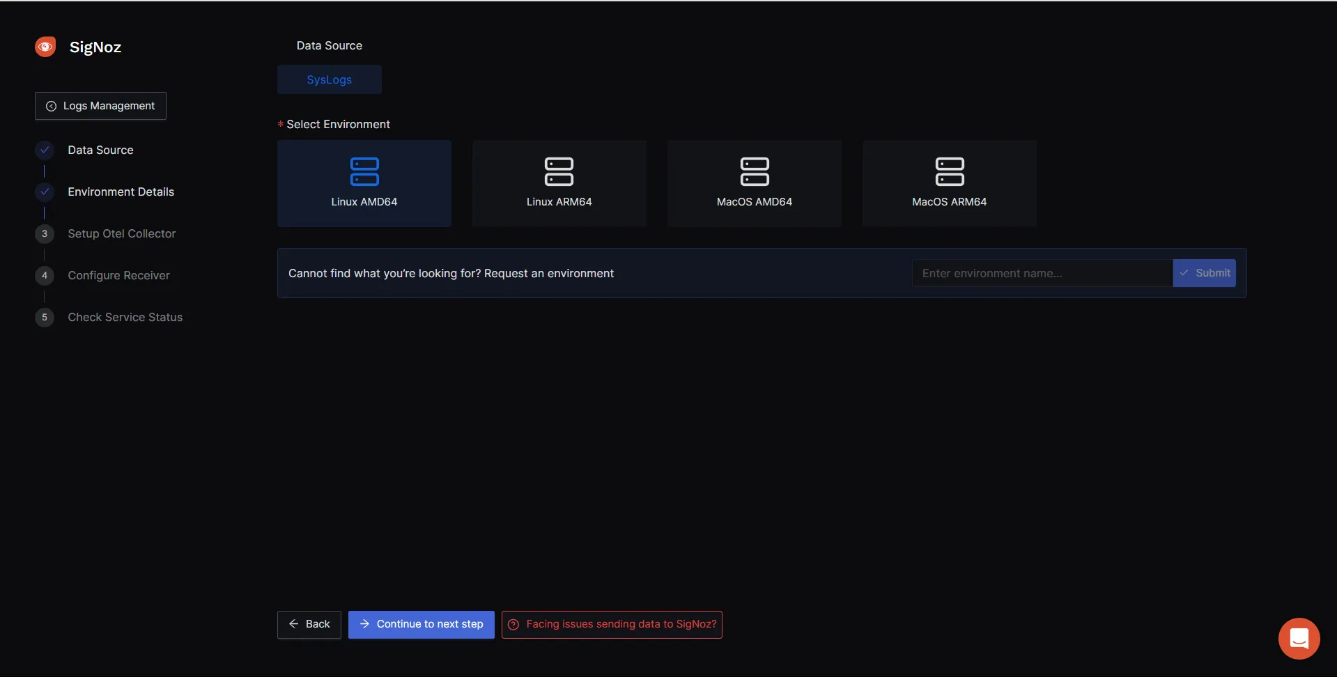 Selecting Environment from which logs will be sent to SigNoz